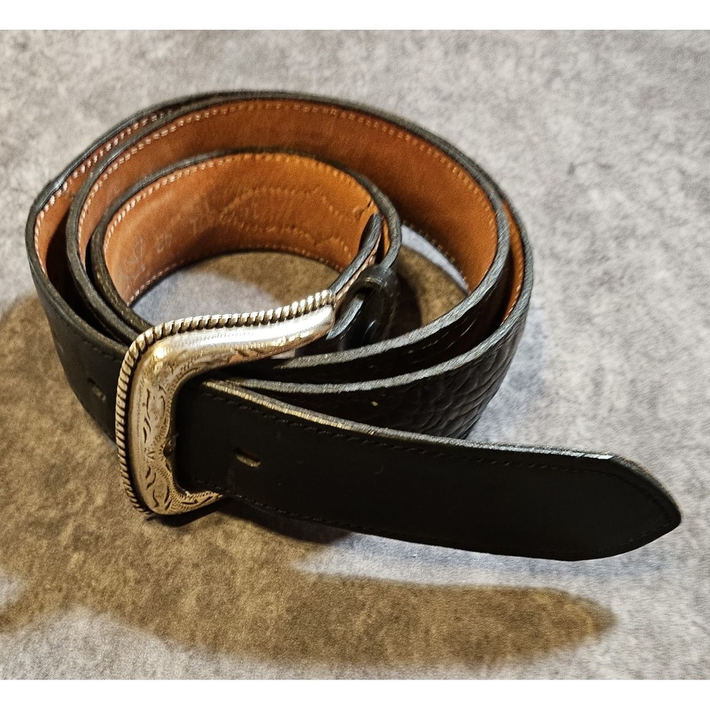 Nocona Men Black Leather Western Belt 42 Silver Buckle 1412001 Made in USA